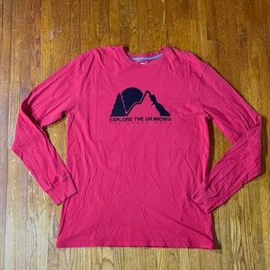 The north face Red Long Sleeve Graphic Tee great outdoors shirt hiking fishing ✅